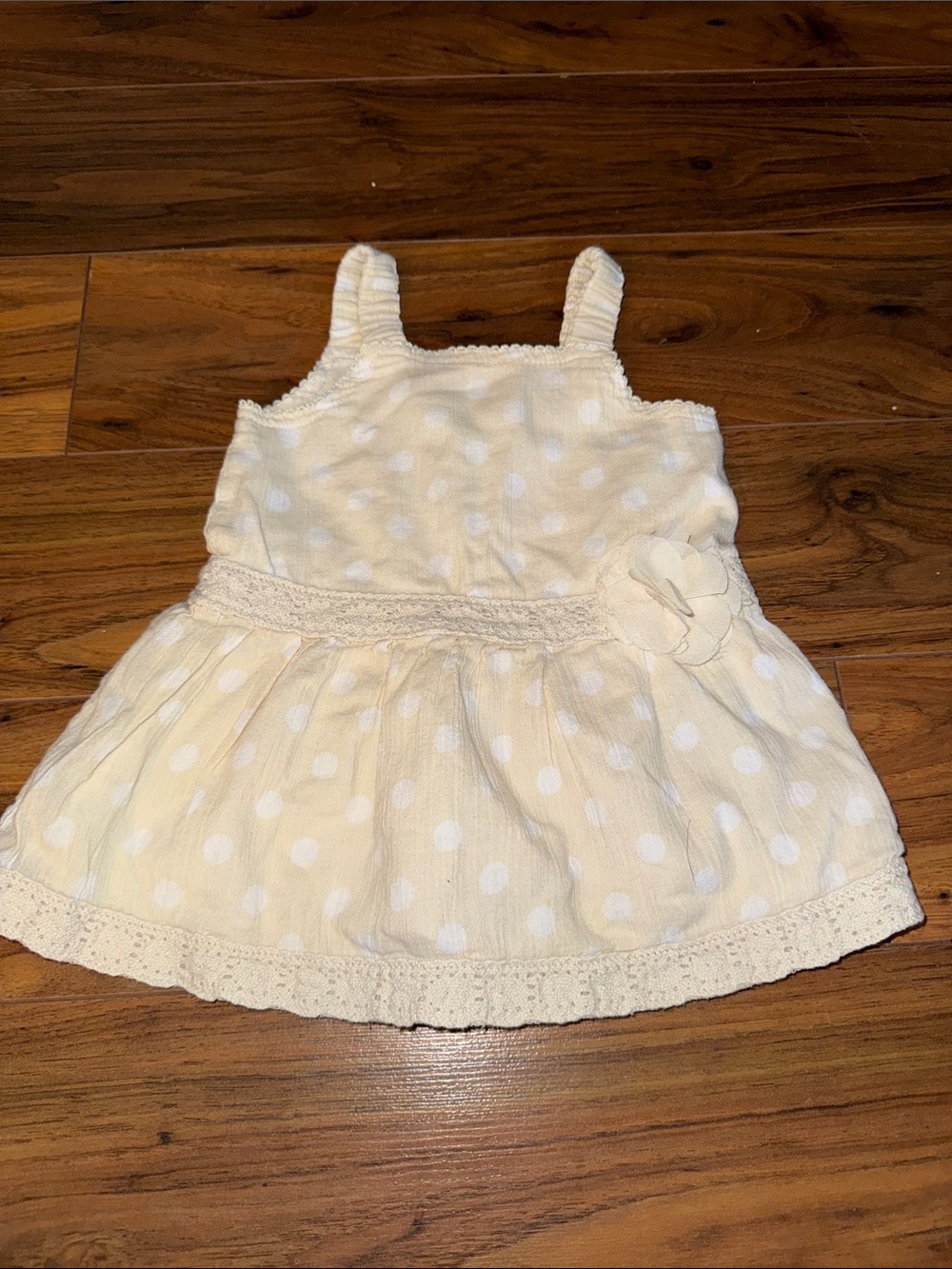 3-6m vintage Cherokee Girls Cream Polka Dot Sundress with Flower Accent